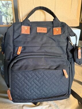 Black Quilted Diaper Bag with Tan Accents